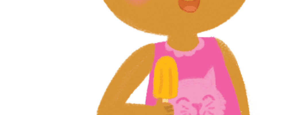 Illustration: schoolgirl with hat, sunglasses and icecream