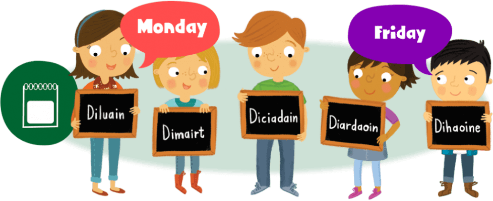 Kids showing chalkboards with days of the week
