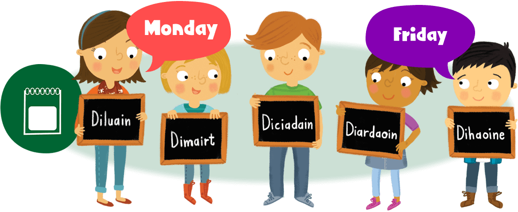 Kids showing chalkboards with days of the week