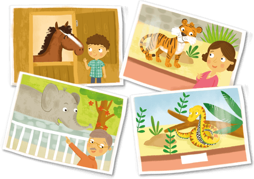 Illustrations - Animals - horse, tiger, elephant and snake