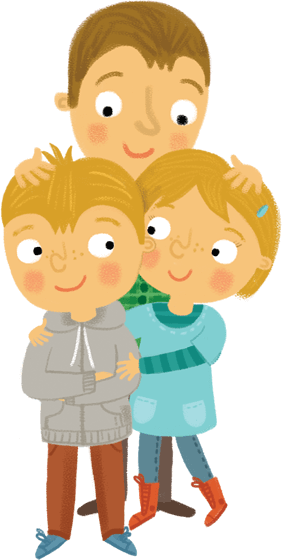 Illustration: Father with boy and girl