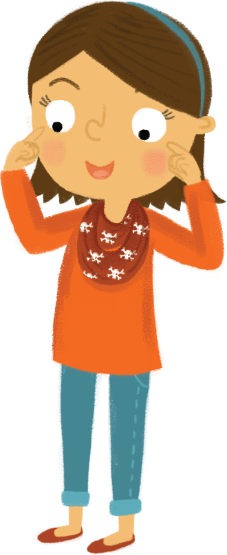 Illustration: Schoolgirl pointing to her eyes