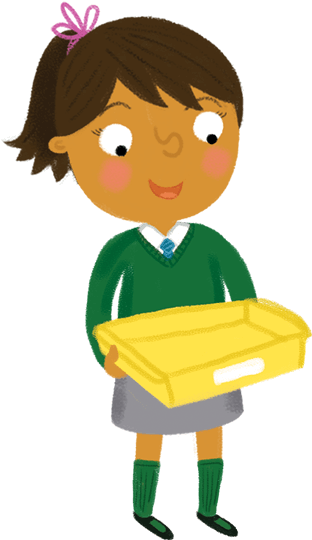 Illustration: Schoolgirl holding tray